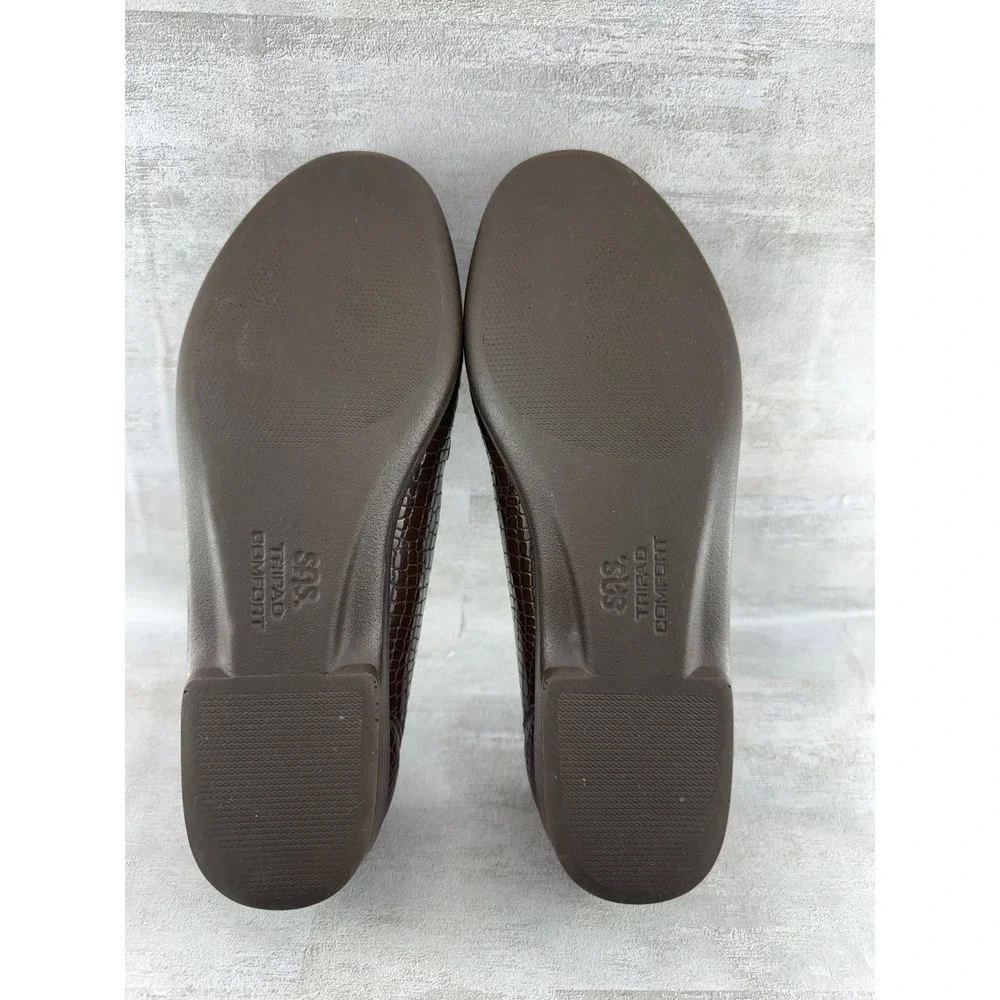 SAS Loafer Women Sz 8.5N Brown Crocodile Embossed Leather Tripad Comfort Shoes